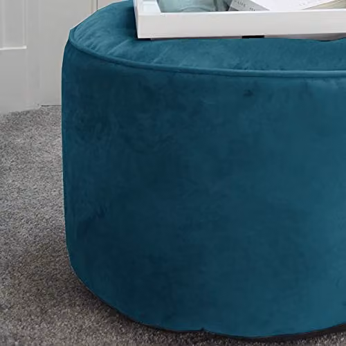 rucomfy Beanbags Velvet Cylindrical Pouffe Footstool in Petrol Blue, W55cm x H38cm – 4