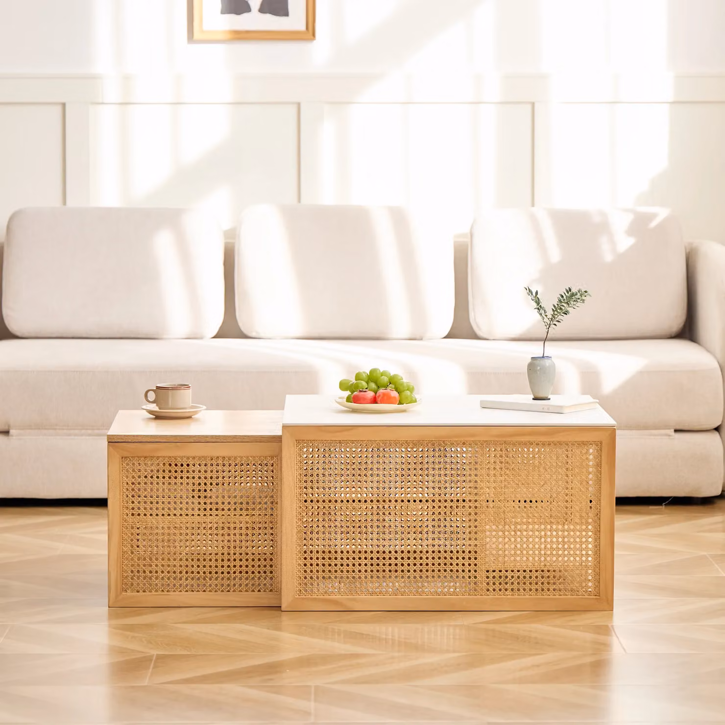 Nordlys Set of 2 Modern Brown Wooden Nested Coffee Tables – 2
