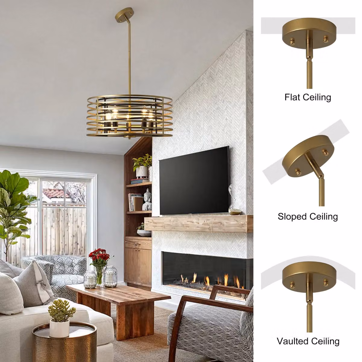 Garwarm 5 Light Adjustable Dimmable Modern Pendant Light in Gold/Brass, Diameter: 50 cm – 7