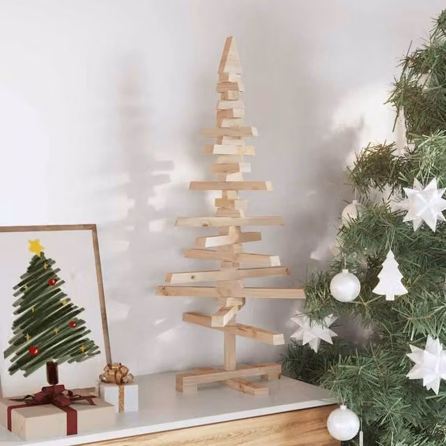 Berkfield Home Beautiful Brown Solid Wood Pine Christmas Tree, Height: 90 cm – 1