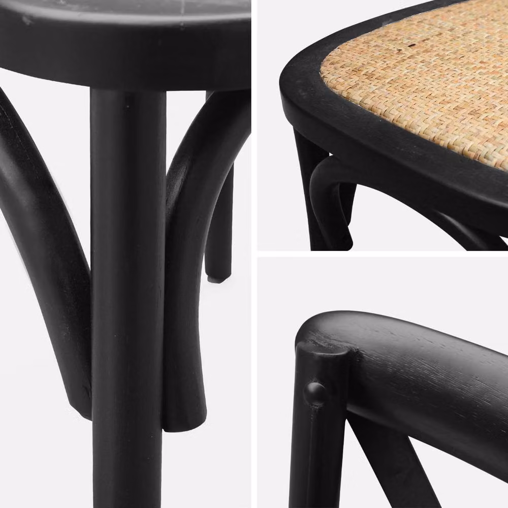 sweeek Set of 2 Black Vintage Wooden and Rattan Bistro Chairs – 3