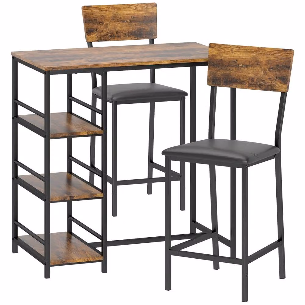 Wyld Haus Vita 3 Piece Compact Bar Table and Chairs Set in Rustic Brown and Black – 2