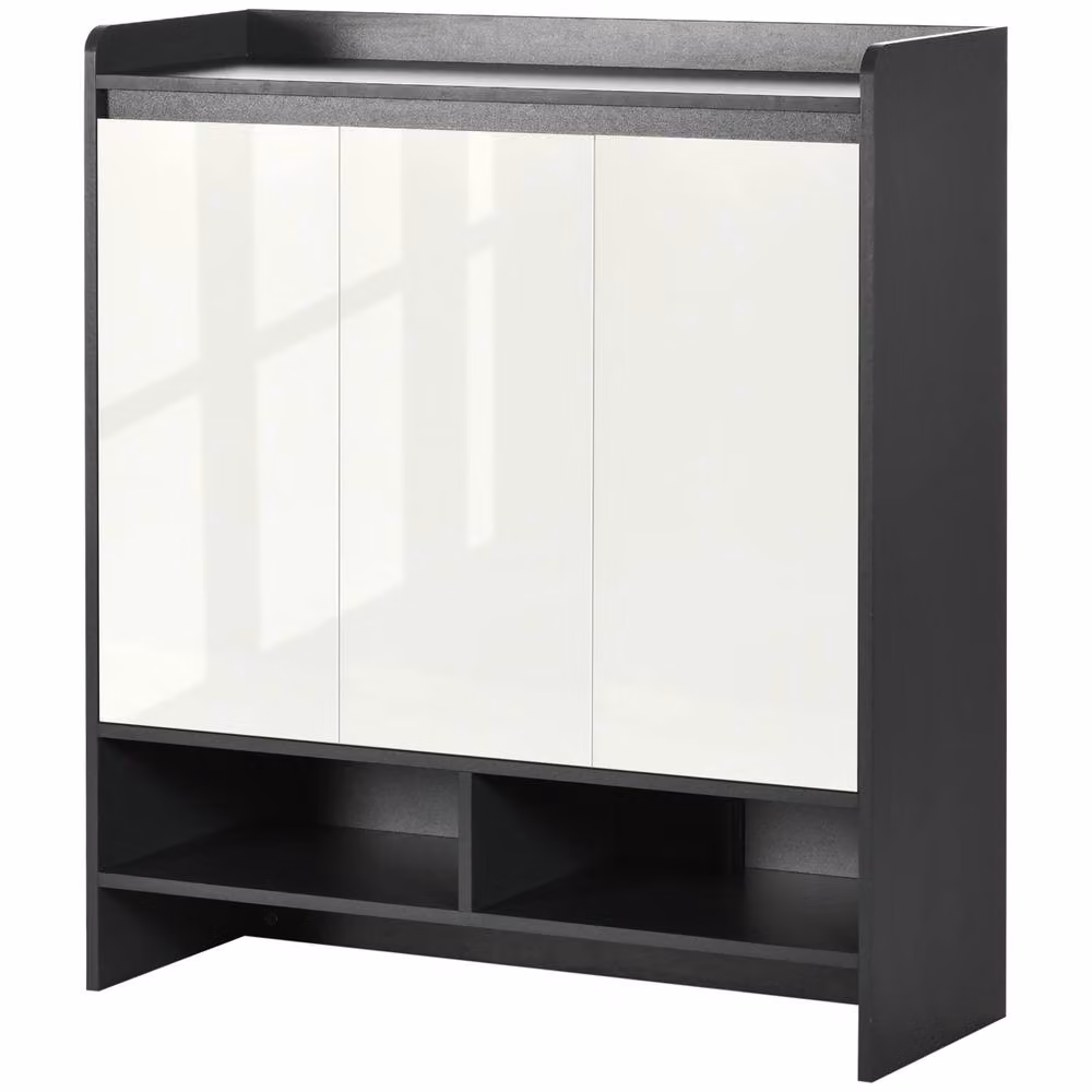 STILVORA Modern Grey Shoe Cabinet with Open Shelves and Hinged Doors – 4