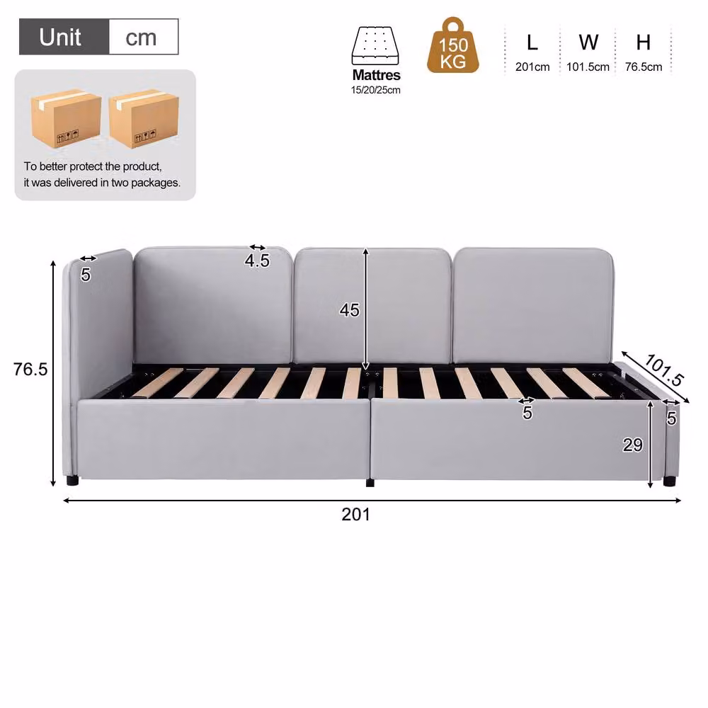Matteo Grey Velvet Single Ottoman Daybed with Lift-Up Storage W/D/H: 90 x 190 cm – 4