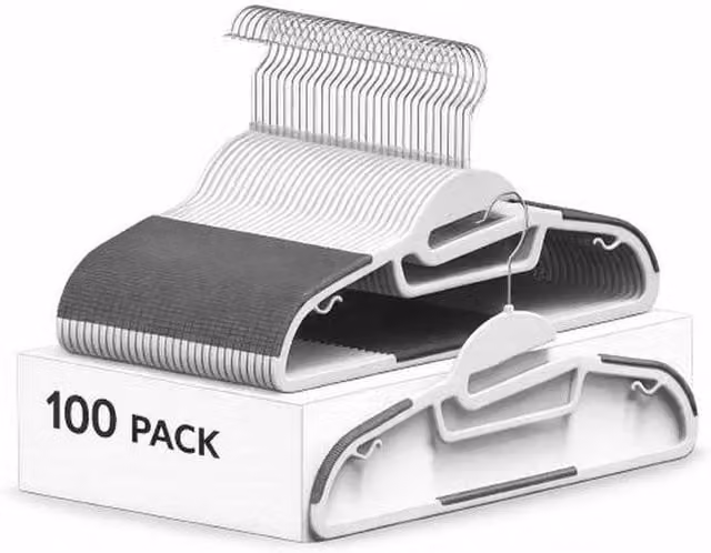 Dyzi 100 Pack White Non-Slip Heavy Duty Plastic Coat Hangers