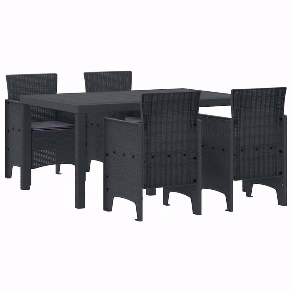 Berkfield Home Modern 5 Piece Garden Dining Set with Cushions in Anthracite Grey Poly Rattan – 3