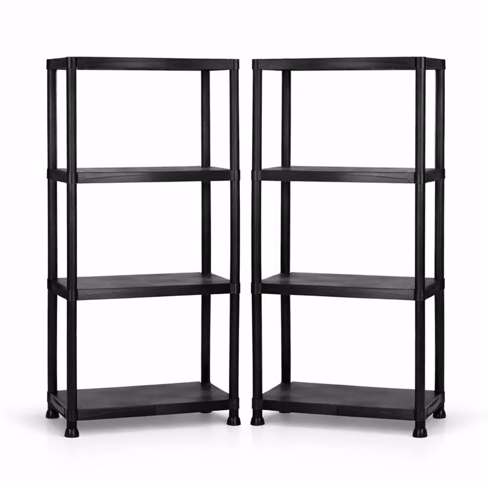 Oypla 2x 4 Tier Heavy Duty Plastic Freestanding Shelving Racking Units in Black – 2