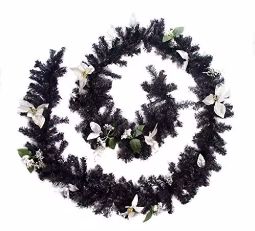 Best Artificial Black and Silver Decorated Christmas Garland with Foliage and Baubles (12ft) – 1
