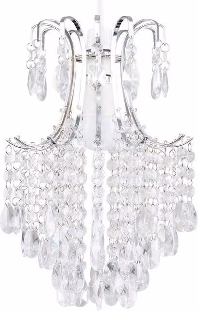 ValueLights Modern Round Silver Chrome Ceiling Pendant Light Shade with Transparent Acrylic Droplets