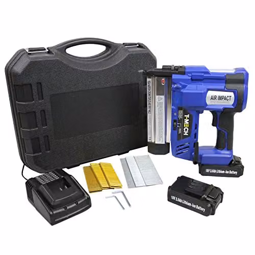 T Mech 2 in 1 Cordless Heavy Duty Nail and Staple Gun with Additional Battery, Blue and Black – 2