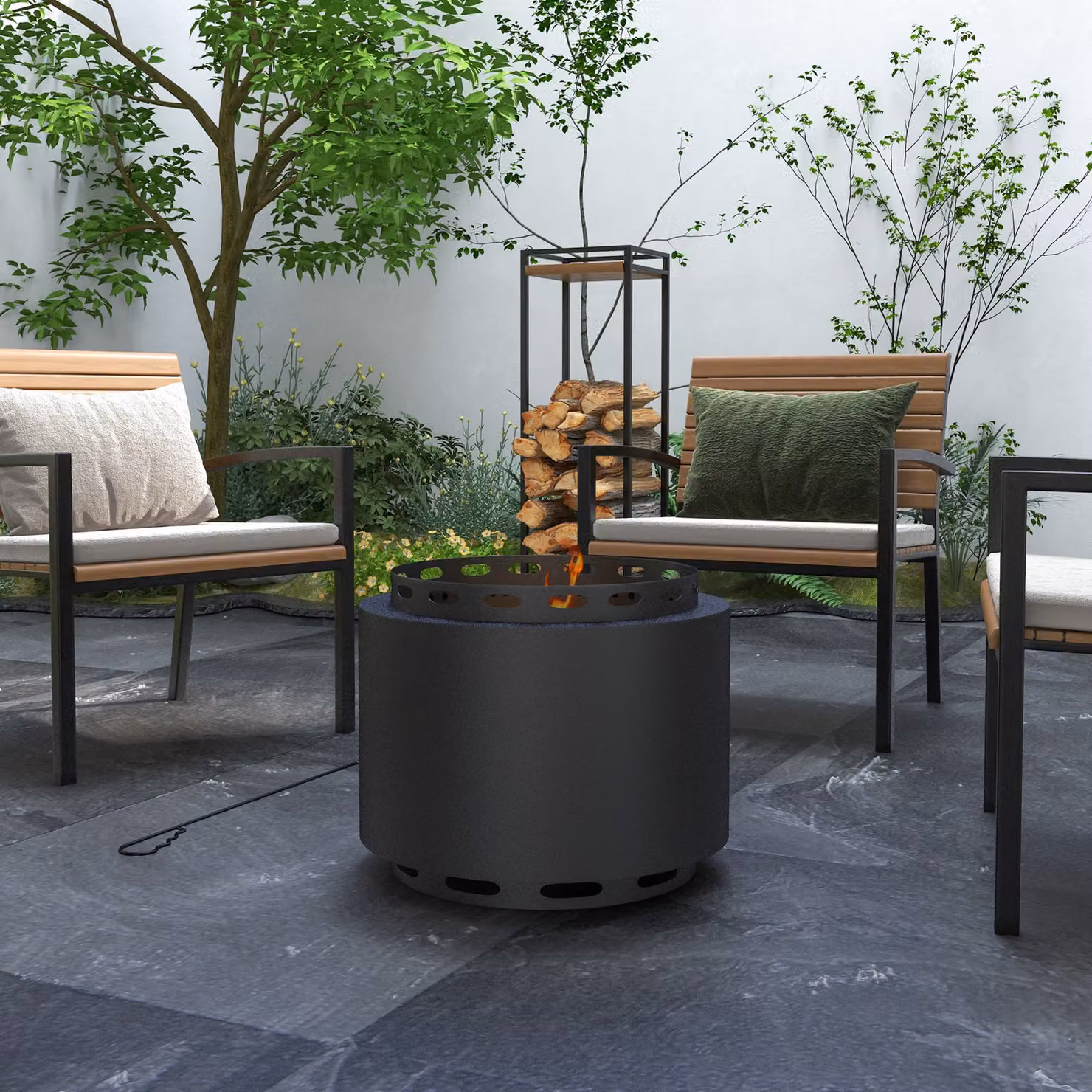 Outsunny Smokeless Metal Wood Burning Fire Pit in Black, Diameter: 48.5 cm – 2