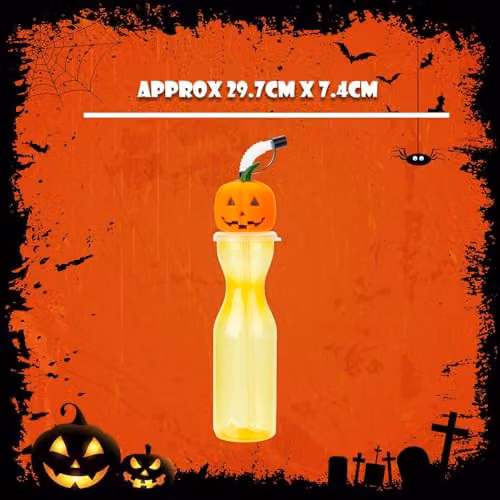 VFM e-Store Orange Pumpkin Halloween Bottle with Straw, 500ml – 4