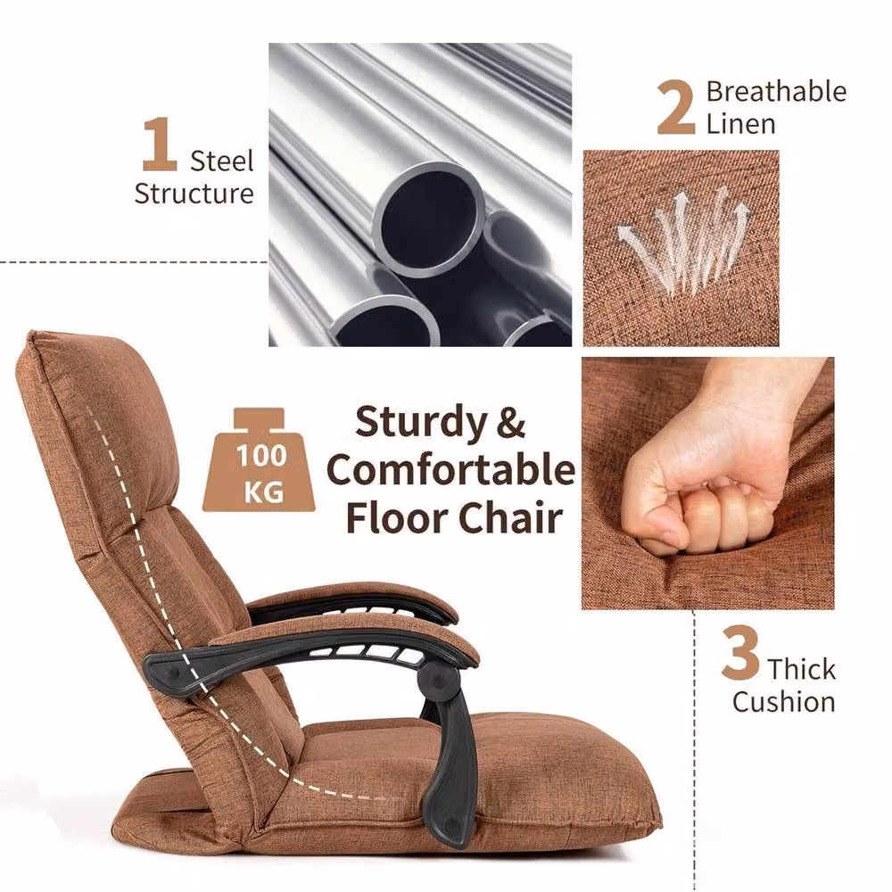 Havendro Brown Coffee Gaming Floor Chair with 14-Position Adjustable Backrest and Headrest – 4