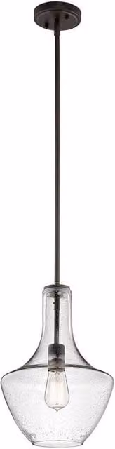 Elstead Everly Small Dome Ceiling Pendant Light in Bronze with Transparent Glass Shade and E27 Fitting