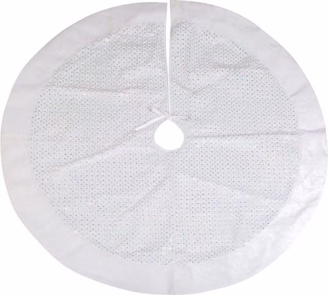 VFM e-Store Christmas Sequin Plush Tree Skirt in White and Silver, Diameter: 110 cm – 1