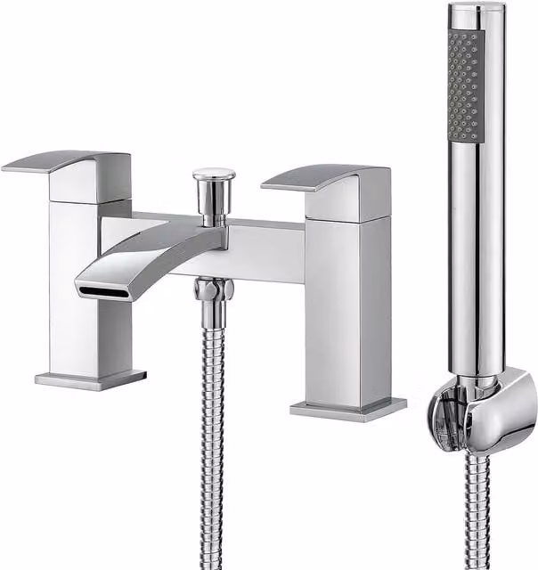 BATHWEST Square Waterfall Bath Mixer Taps with Shower in Chrome Silver