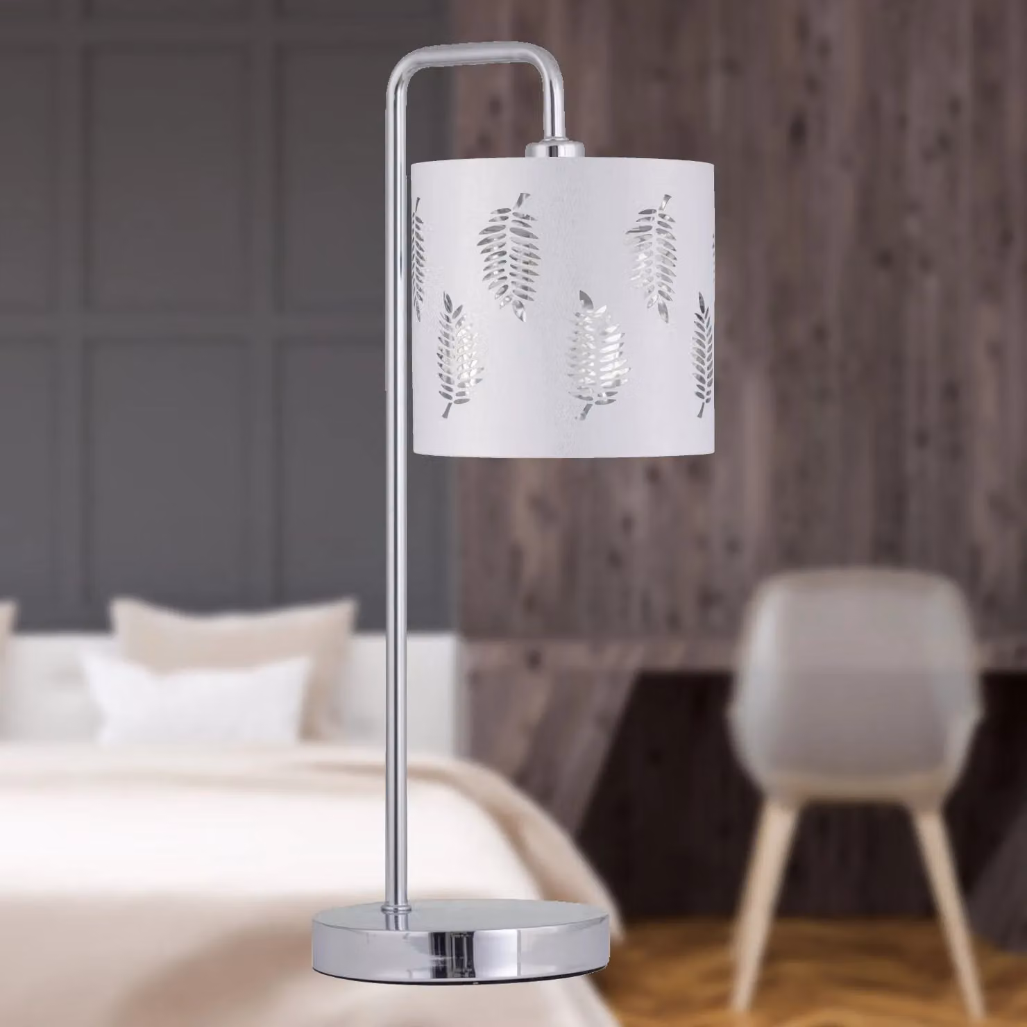 First Choice Lighting Chrome Arched Table Lamp with White Fabric Shade – 3
