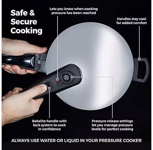 Tower Stainless Steel Pressure Cooker with Steamer Basket, Silver, 6L – 3