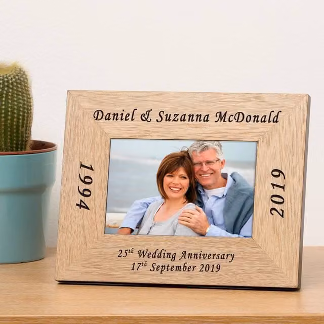 Uniqueful Personalised Anniversary Wood Picture Frame in Brown, Rectangular Tabletop Design for Couples