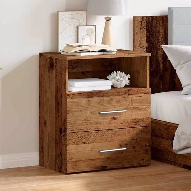 Berkfield Home Stylish Bedside Cabinet in Brown Old Wood, W/D/H: 50 x 32 x 60 cm