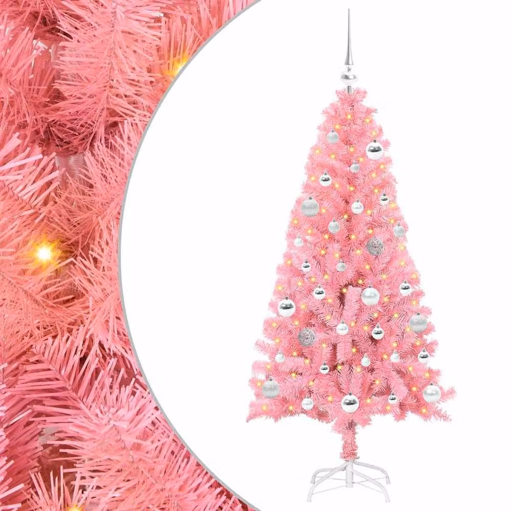Berkfield Home Pink PVC Christmas Tree with 150 LEDs and Stand, Height: 150 cm – 2