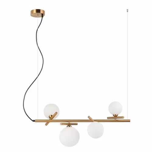 Italux Reverso Modern 4-Bulb Pendant Ceiling Light in Gold/Brass with White Glass
