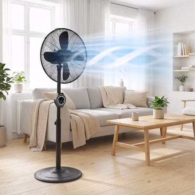 HOMCOM Metal Pedestal Fan with Oscillation and Timer, Black