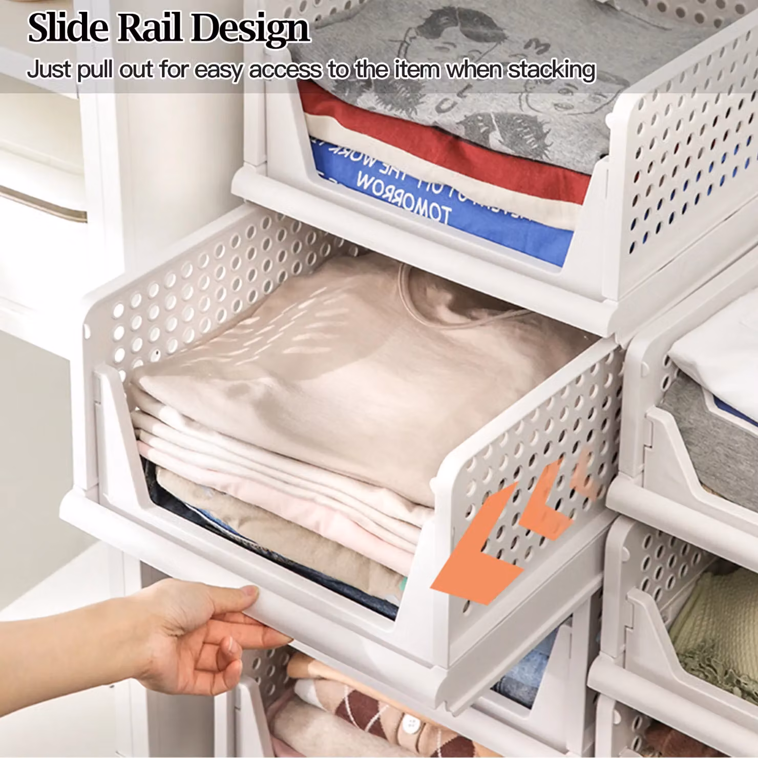 Living and Home 4-Piece Stackable Plastic Pull-Out Wardrobe Organiser Drawers in White – 7