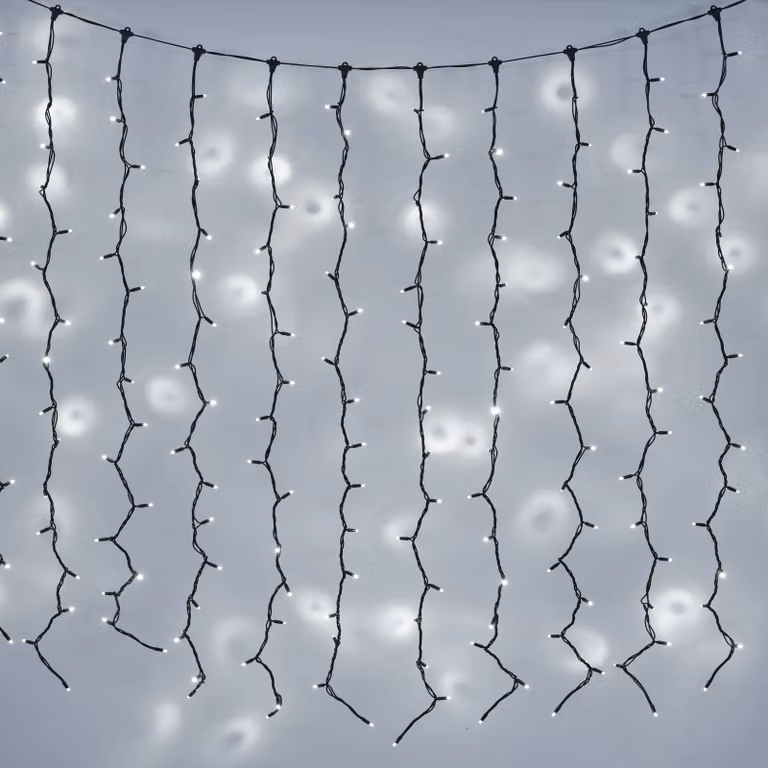 Plus Connect White LED Connectable Curtain Lights with Black Cable, W x H: 2 x 2 m