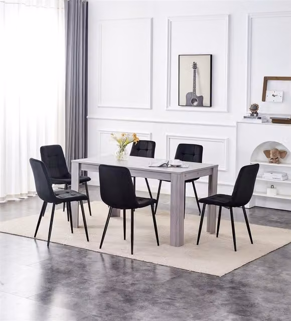 Kosy Koala Modern Grey Rectangular Dining Table Set with 6 Black Velvet Chairs in Brown – 1