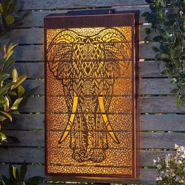 Marco Paul Solar LED Elephant Wall Panel in Bronze, Width: 50 cm