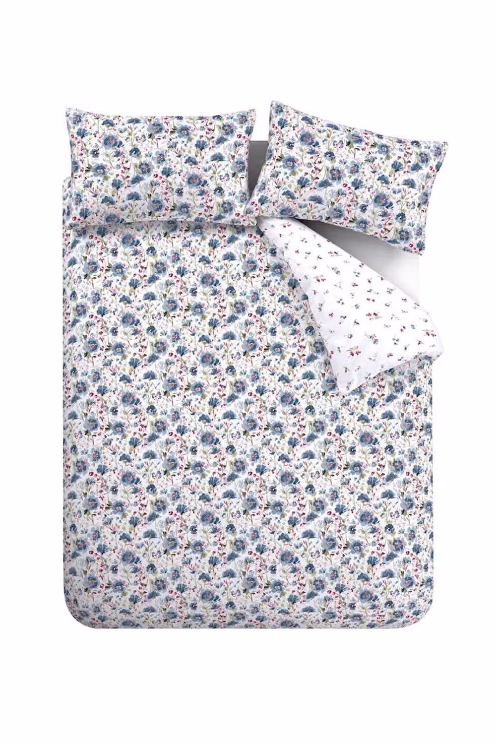 Bianca Ophelia Floral Reversible Brushed Cotton Single Duvet Cover and Pillowcase Set in Blue, White and Multicolour, Duvet Cover W/H: 135 x 200 cm, Pillowcase W/H: 50 x 75 cm – 3