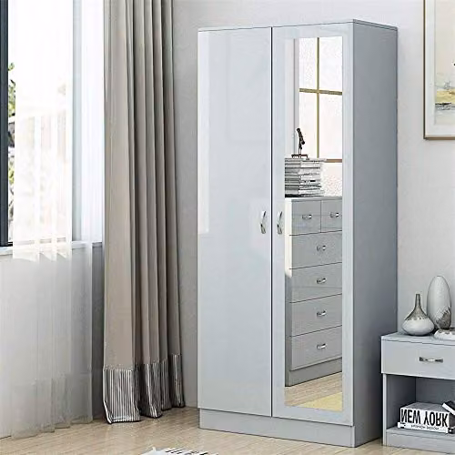 FWStyle Grey High Gloss 2 Door Mirrored Wardrobe W/D/H: 181 x 80 x 50 cm – 2