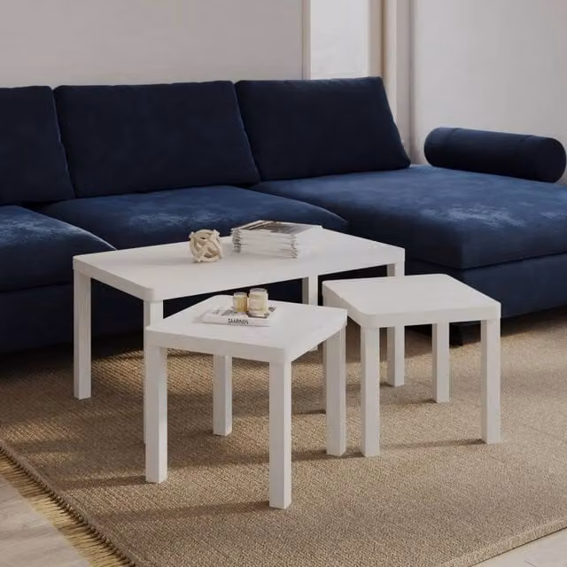 Kelvenix Set of 3 White Wooden Nesting Coffee and Side Tables – 1