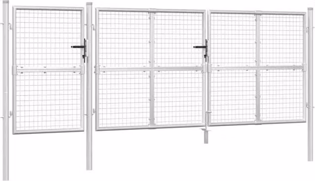 Berkfield Home Silver Mesh Garden Swing Gate in Galvanised Steel, W: 400 cm, H: 175 cm
