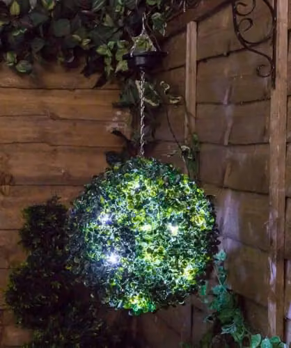 Primrose The Little Buxus Ball Green Solar Powered LED Hanging Artificial Topiary Ball, Diameter: 28 cm – 1