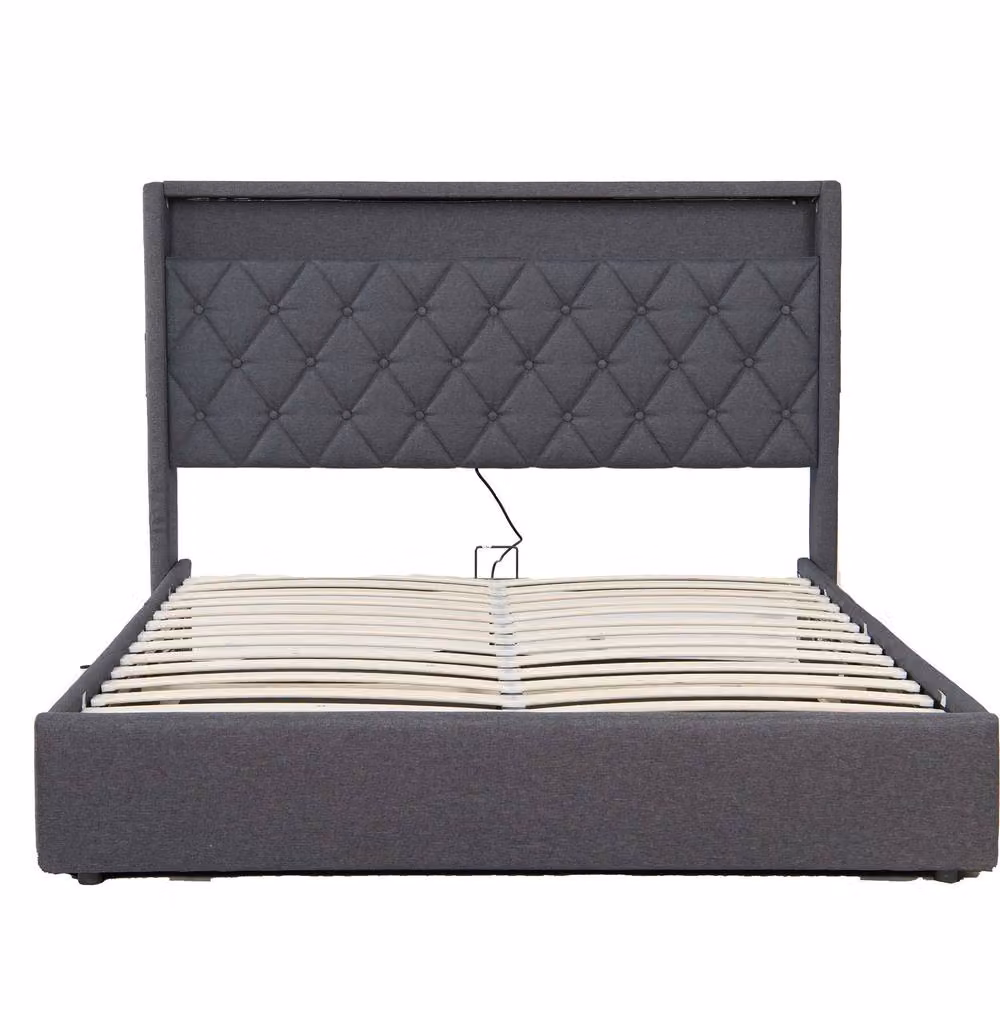 STILVORA King Size Ottoman Bed in Grey with LED Under-Bed Lighting and USB Charging Station, W/D/H: 180 x 152.4 x 120.5 cm – 6