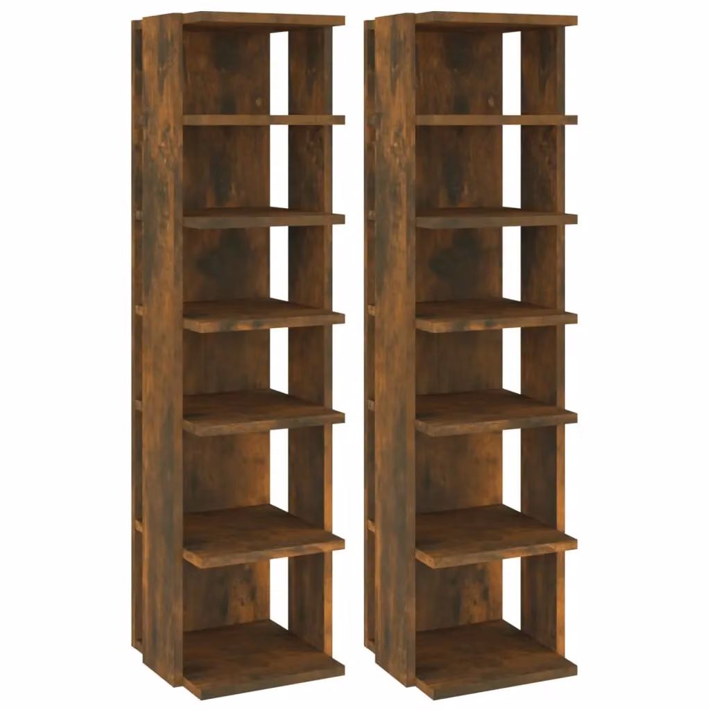 Berkfield Home Set of 2 Smoked Oak Shoe Racks, Brown Engineered Wood, W/D/H: 27.5 x 27.0 x 102.0 cm – 2