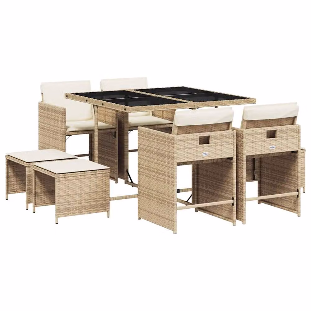 Berkfield Home 9 Piece Poly Rattan Garden Dining Set with Beige Cushions – 2