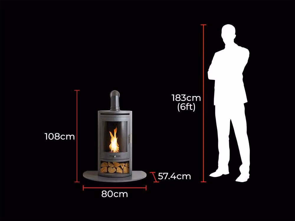 OKO S5 Bio Ethanol Cylinder Stove with Angled Stove Pipe and Truncated Hearth in Grey – 2