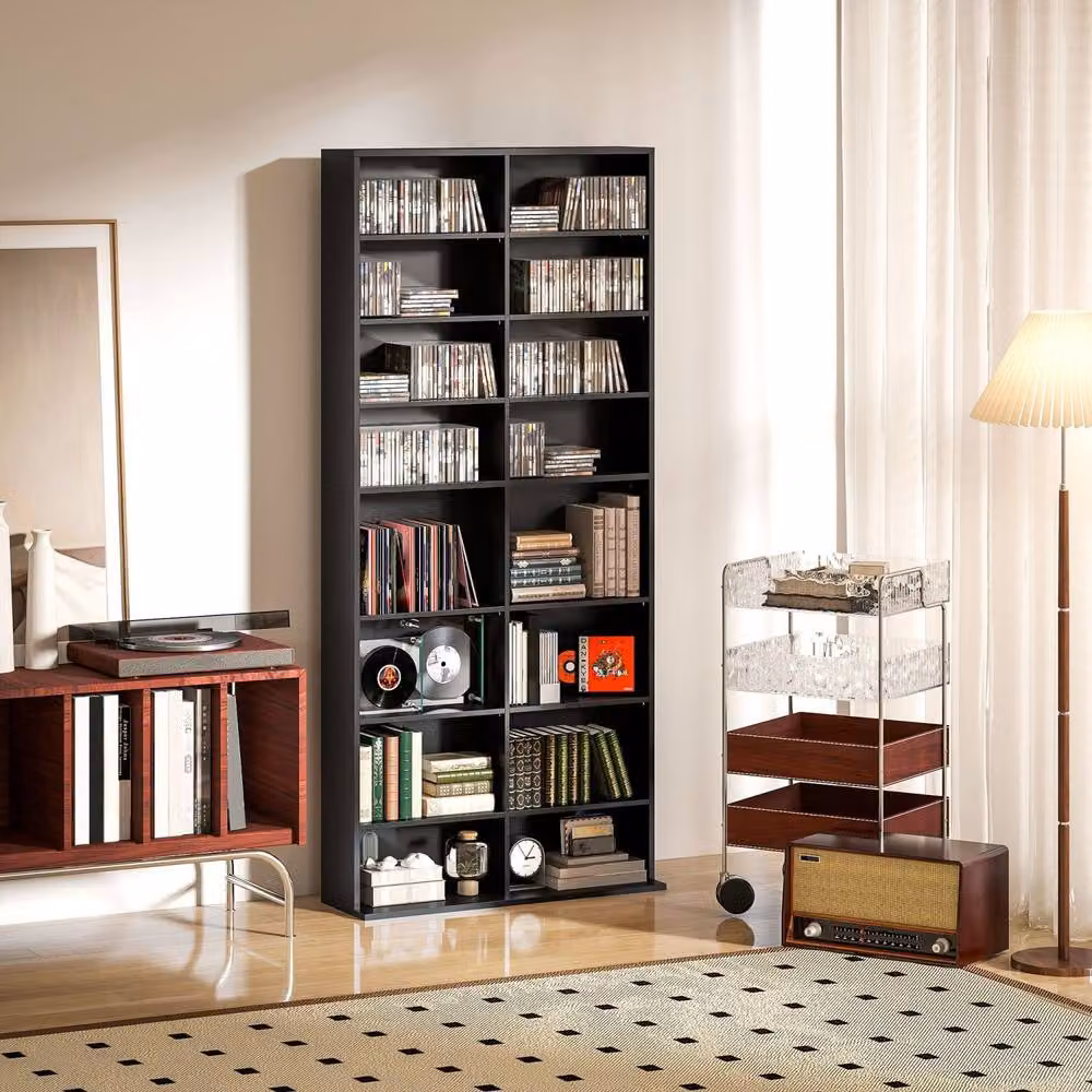 Wyld Haus Sezi Wood Black Tall Media Storage Tower with Adjustable Shelves, H 175 x W 78.5 x D 24 cm – 3