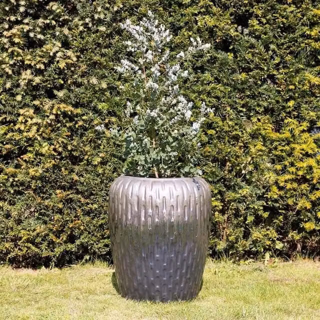 Primrose Two-Tone Textured Terracotta Round Planter in Bronze and Yellow, Height: 103 cm