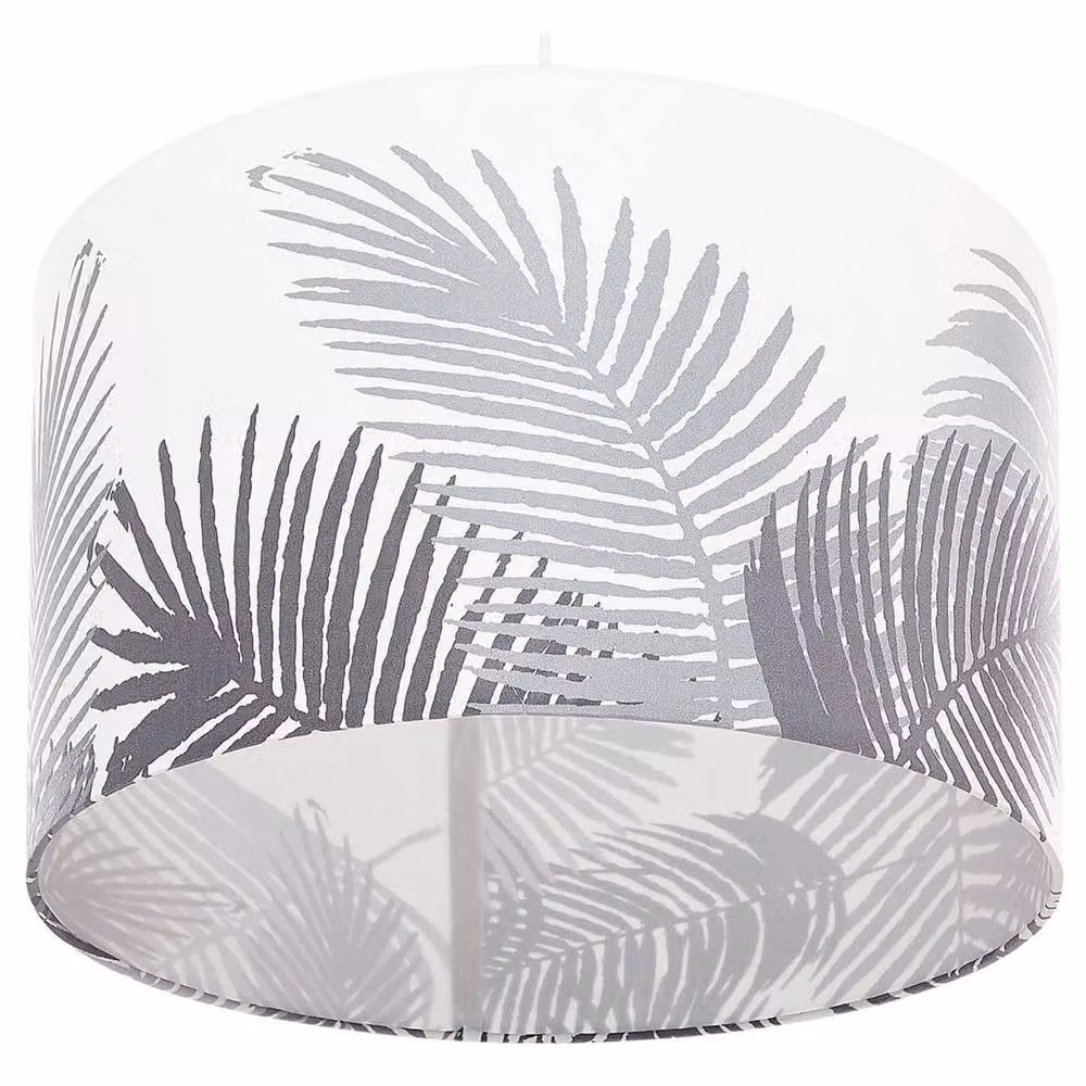 Wyld and Coco Grey and White Leaf Fabric Drum Pendant Light – 2