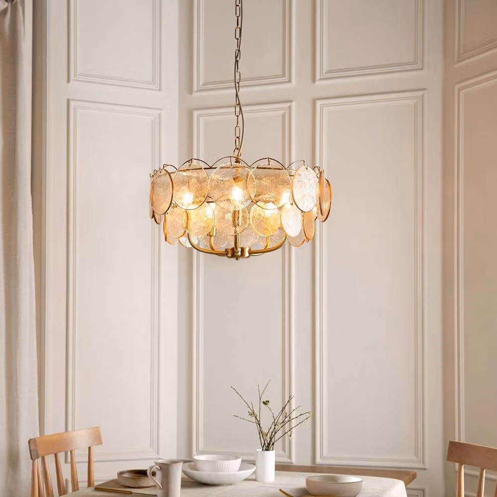 Netlighting Thistle Pendant Light in Gold and Brass with Handmade Champagne Glass and 5 x 7W LED E14 Bulbs – 2