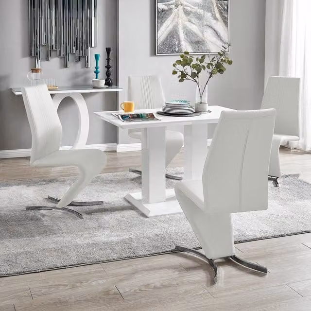 FurnitureboxUK Imperia 4 Modern White High Gloss Rectangular Dining Table and 4 Willow Chairs Set
