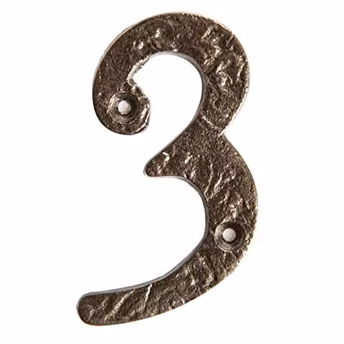 Hammer and Tongs Rustic Iron Number 3 Wall Numeral in Grey, Height: 7.5 cm – 1