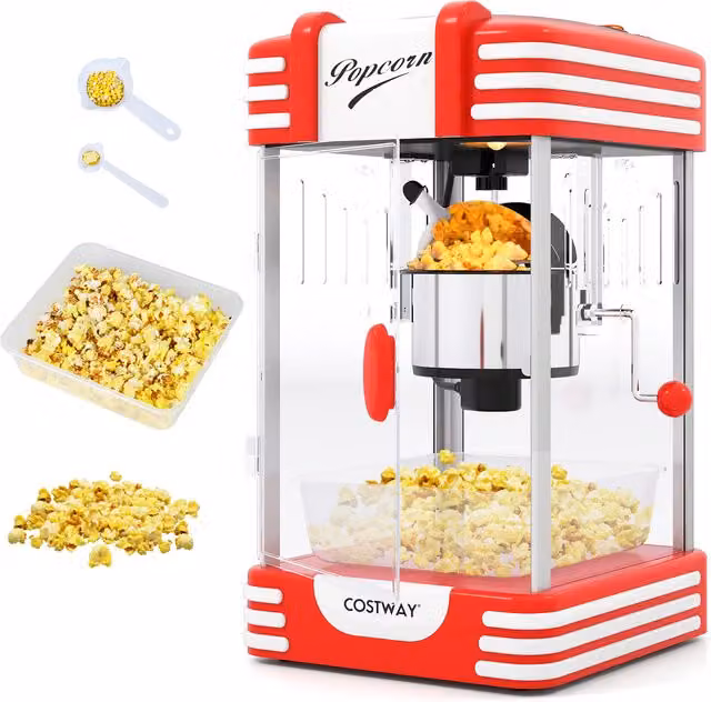 Costway Theater Style Countertop Popcorn Maker with Kettle Oil and Keep Warm Function in Red
