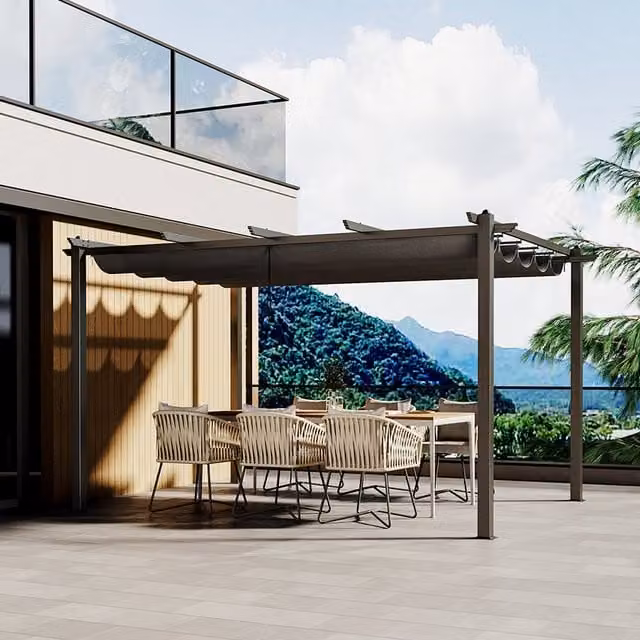 Livingandhome Modern Aluminium Garden Patio Pergola with Canopy in Anthracite Grey