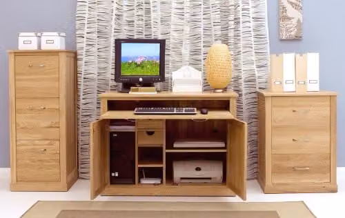 Baumhaus Mobel Oak Brown Modern Secretary Desk Home Office Enclosed Cabinet Hideaway W/D/H: 80.0 x 65.0 x 108.6 cm – 1