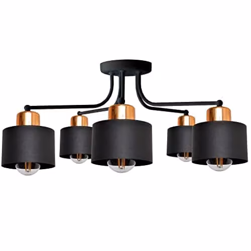 Netlighting Helam Edison Multi Arm Semi Flush Ceiling Light in Black and Copper, Diameter: 65 cm